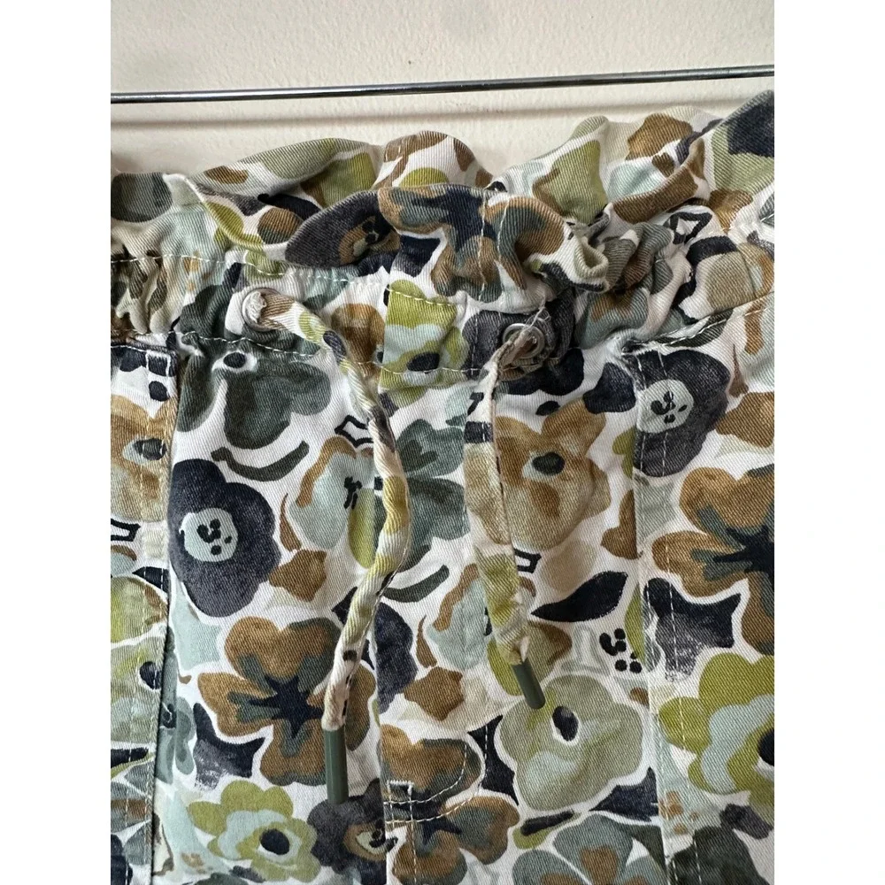 Free Assembly Floral Paperbag Waist Cargo Pants Olive Green Tan XL 14/16